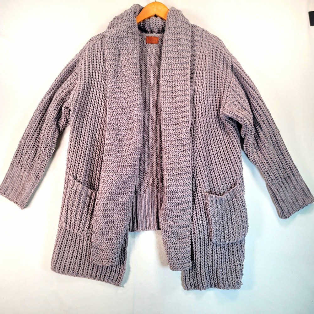 POL Cardigan Sweater Womens M Gray Chenille Chunky Knit Oversized Boho Cozy